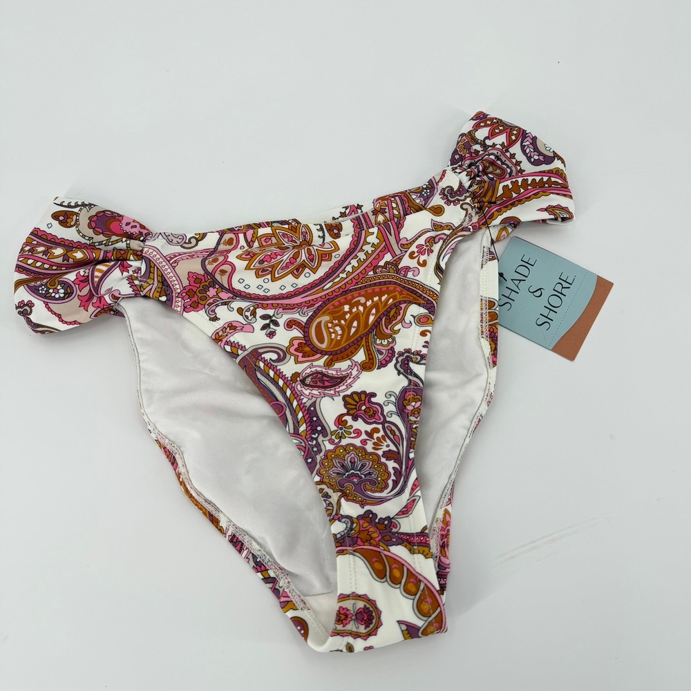 Shade & Shore Bikini Bottom Womens M Multicolor New Paisley Mid Rise High Leg